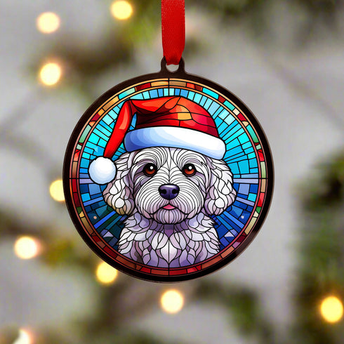 Bichon Frise in Santa Hat Suncatcher Decoration